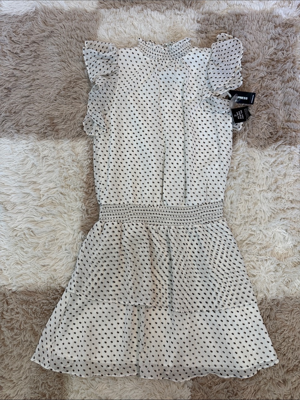 Express Women’s White Dress with Black Polka Dots